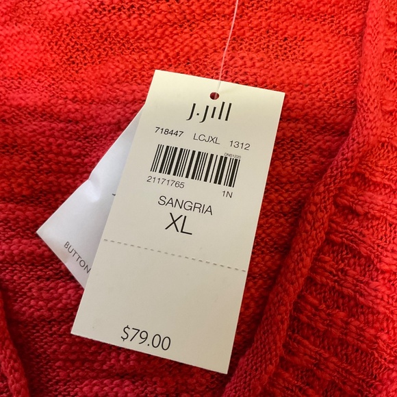 J. Jill Cotton Blend Button Front V-neck Cardigan Sweater Sangria Red Sz XL NWT - Picture 11 of 13
